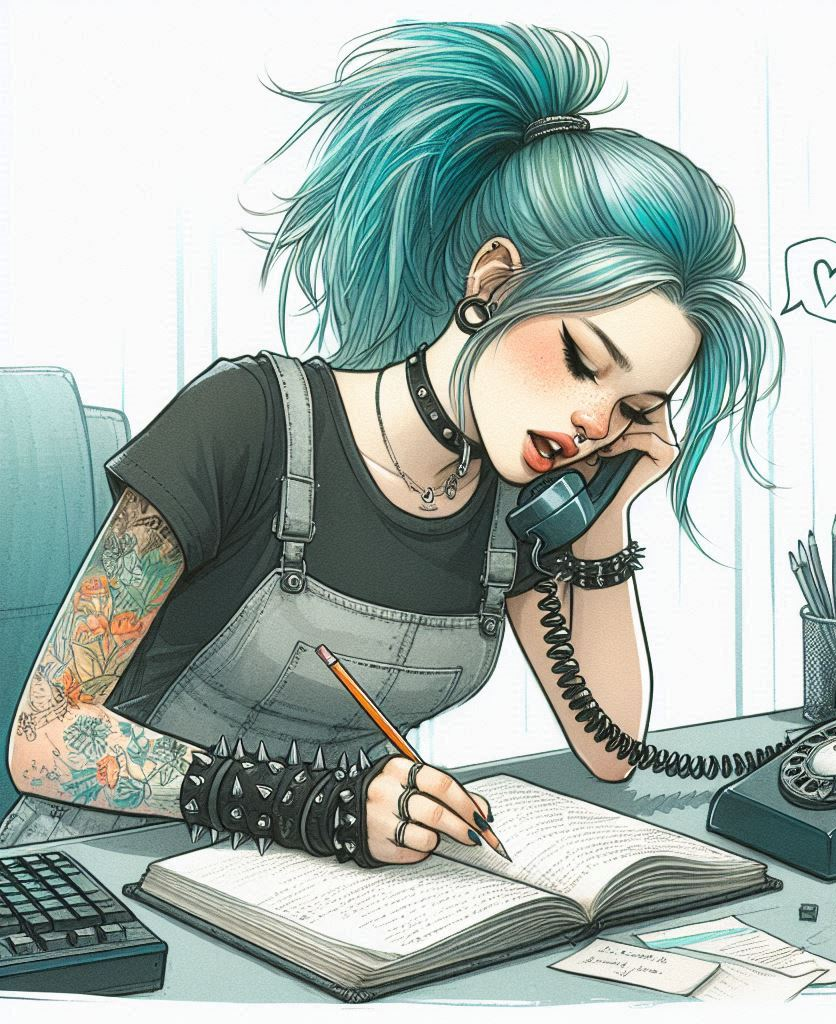 Chica hablando por teléfono en el despacho